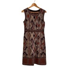 Peruvian Connection Imani Pima Cotton Sheath Dress Size Small Brown Orange Cream